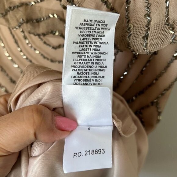 Adrianna Papell Women's Blouson Beaded Cocktail Dress - Taupe/Pink. Size: 0 (US) - Picture 13 of 16
